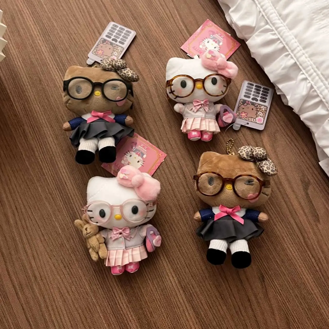 In Stock Sanrio Hello Kitty Jk Uniform Cute Girl Glasses Exquisite Bag Pendant Cute Kt Cat Girl Novel Cartoon Decor  Girls Toys