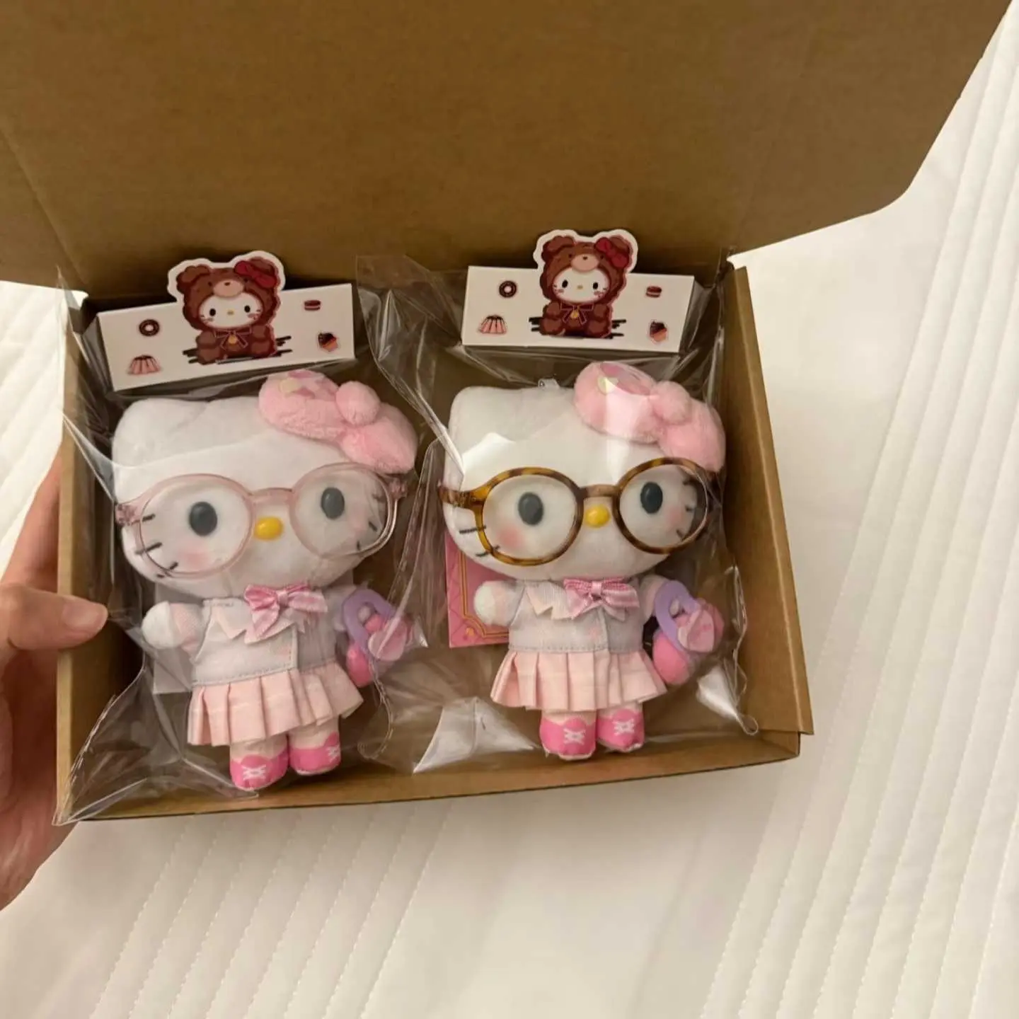 In Stock Sanrio Hello Kitty Jk Uniform Cute Girl Glasses Exquisite Bag Pendant Cute Kt Cat Girl Novel Cartoon Decor  Girls Toys