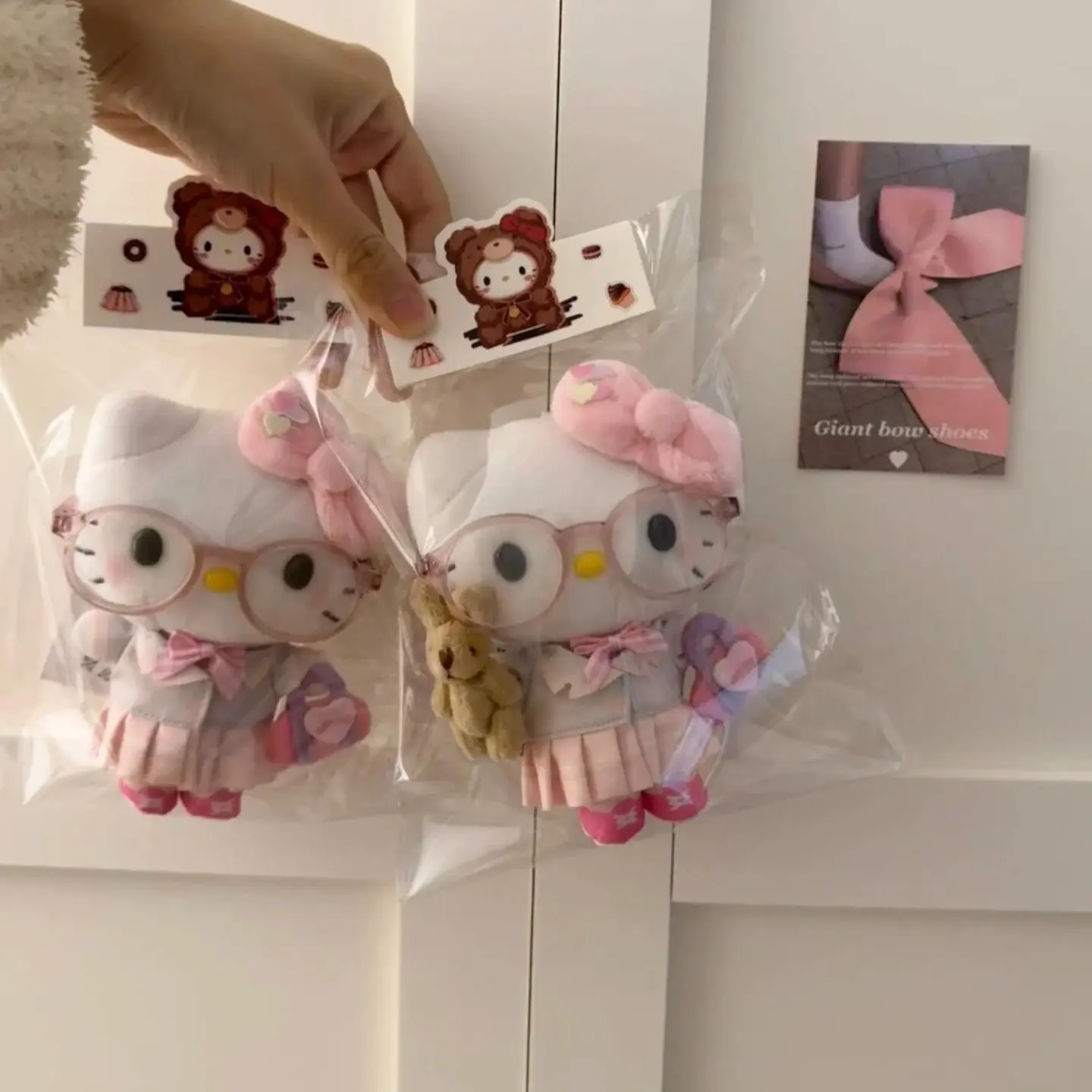 In Stock Sanrio Hello Kitty Jk Uniform Cute Girl Glasses Exquisite Bag Pendant Cute Kt Cat Girl Novel Cartoon Decor  Girls Toys