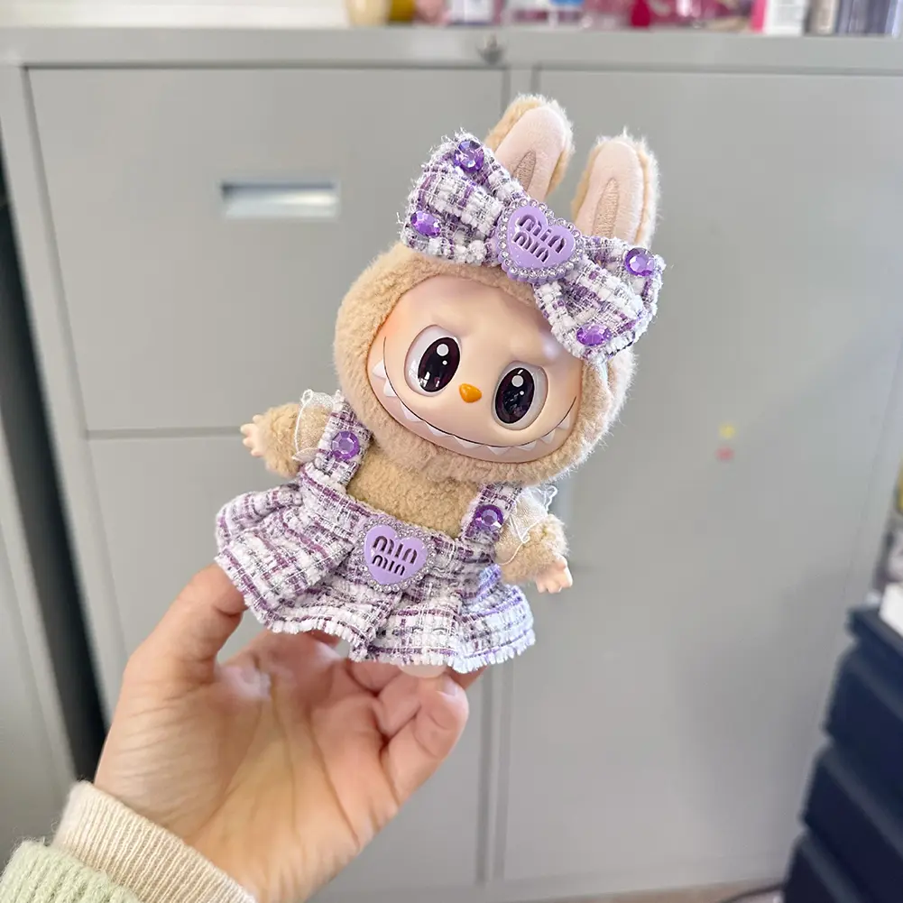 For Labubu Sitting Party Series  Classic Dress Grid Style Small Fragrance For Labubu v1 v2 Kid Gift Labubu Clothes Design style