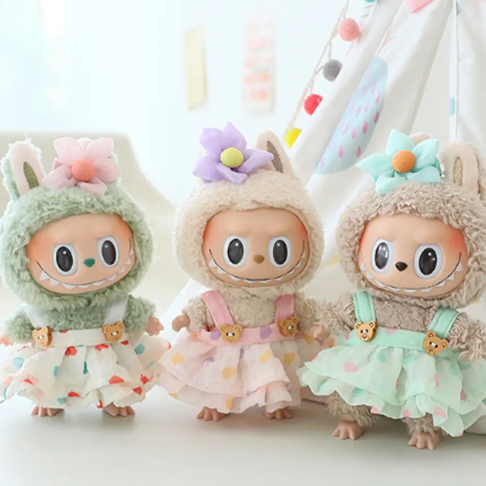 Mini Doll Outfit Soft Knitted Sweater Suit with Camera and Shoes Pendant Skirts Set Kawaii Bear Dress Set for 15-17cm Doll