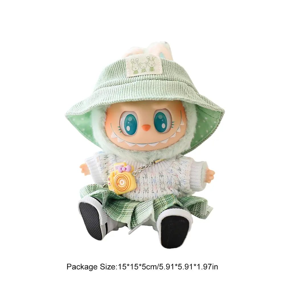 Mini Doll Outfit Soft Knitted Sweater Suit with Camera and Shoes Pendant Skirts Set Kawaii Bear Dress Set for 15-17cm Doll