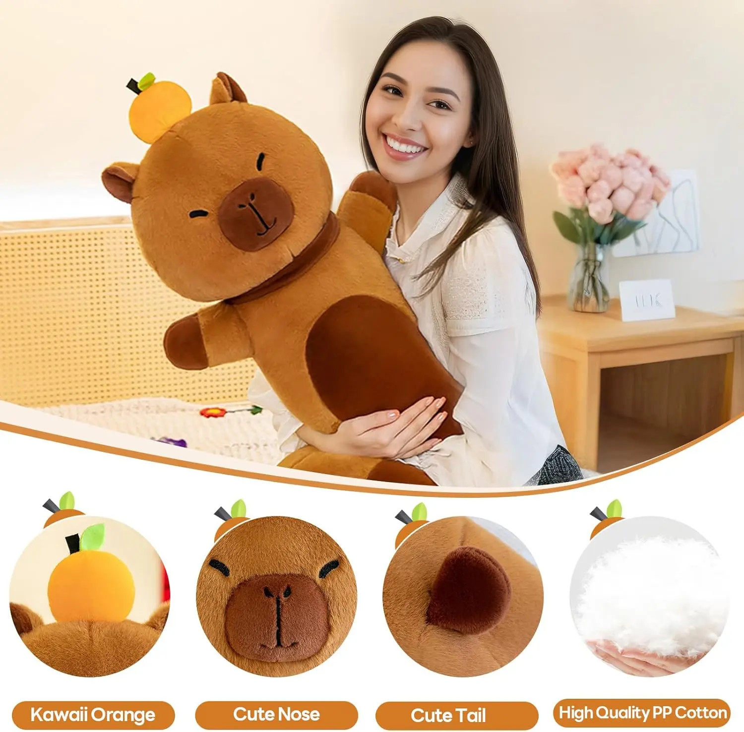 90cm/110cm Kawaii Giant Long Capybara Plush Cartoon Pillow Soft Stuffed Animals Cartoon Toys Babys Accompany Sleeping Doll