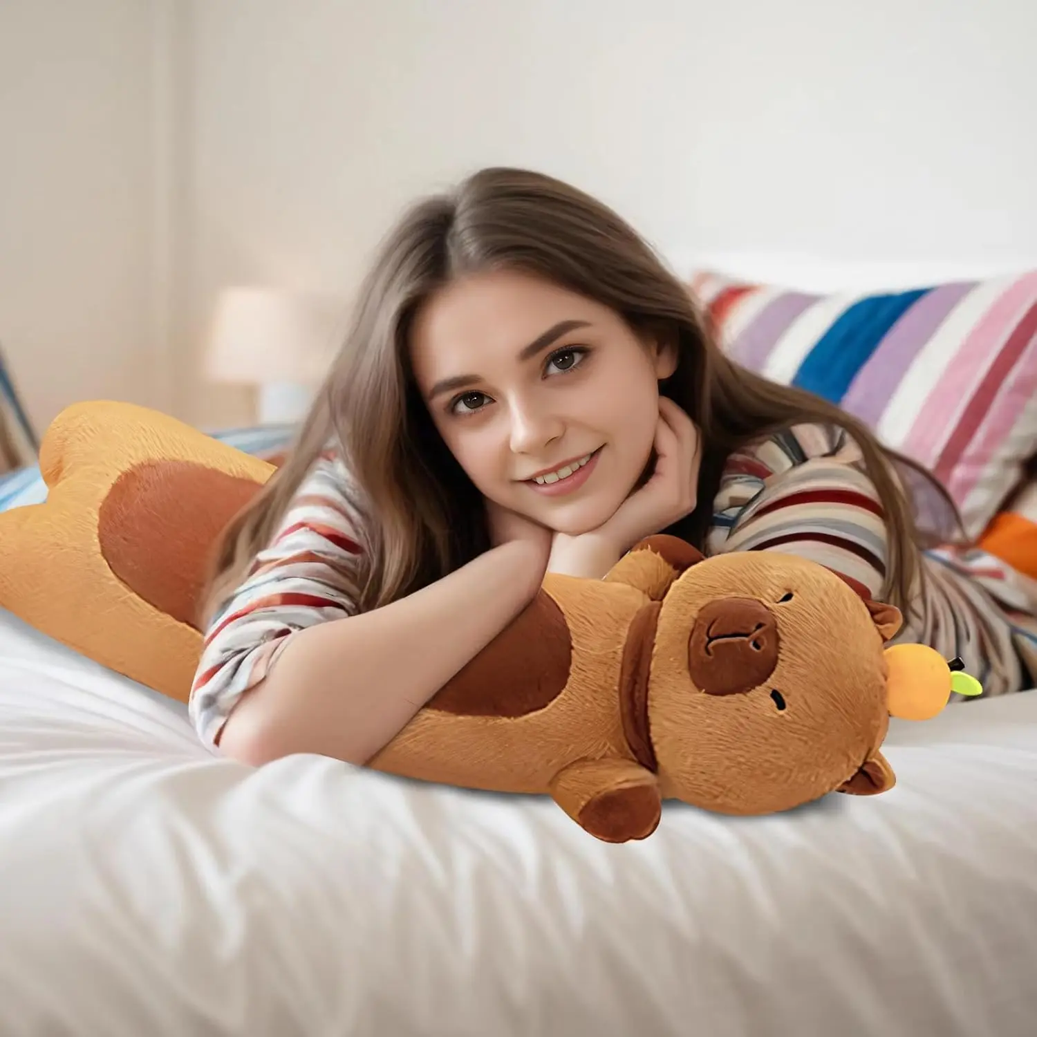 90cm/110cm Kawaii Giant Long Capybara Plush Cartoon Pillow Soft Stuffed Animals Cartoon Toys Babys Accompany Sleeping Doll