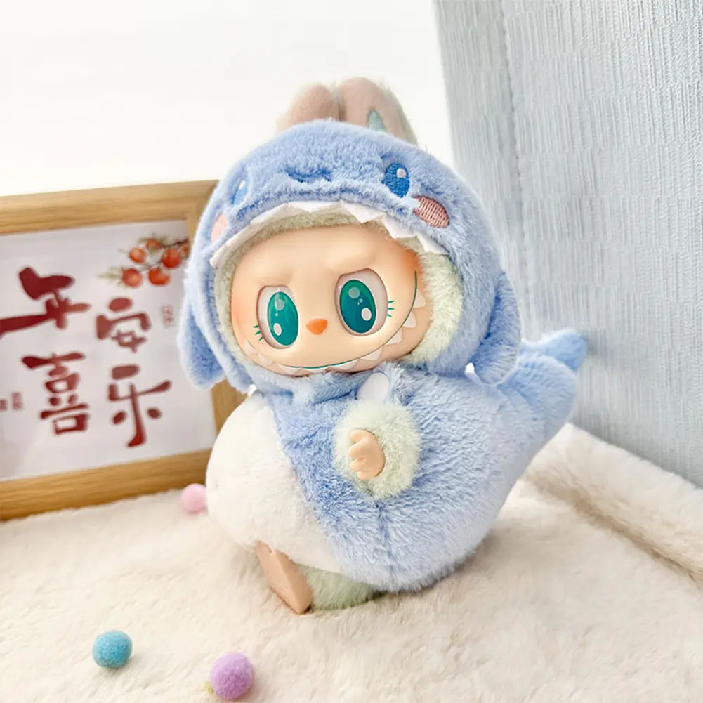 DIY Cute Clothes For 17cm Labubu Pendant Sitting Doll Shark Bee Dinosaur Mini Dolls Accessories Cartoon Clothes Decoration
