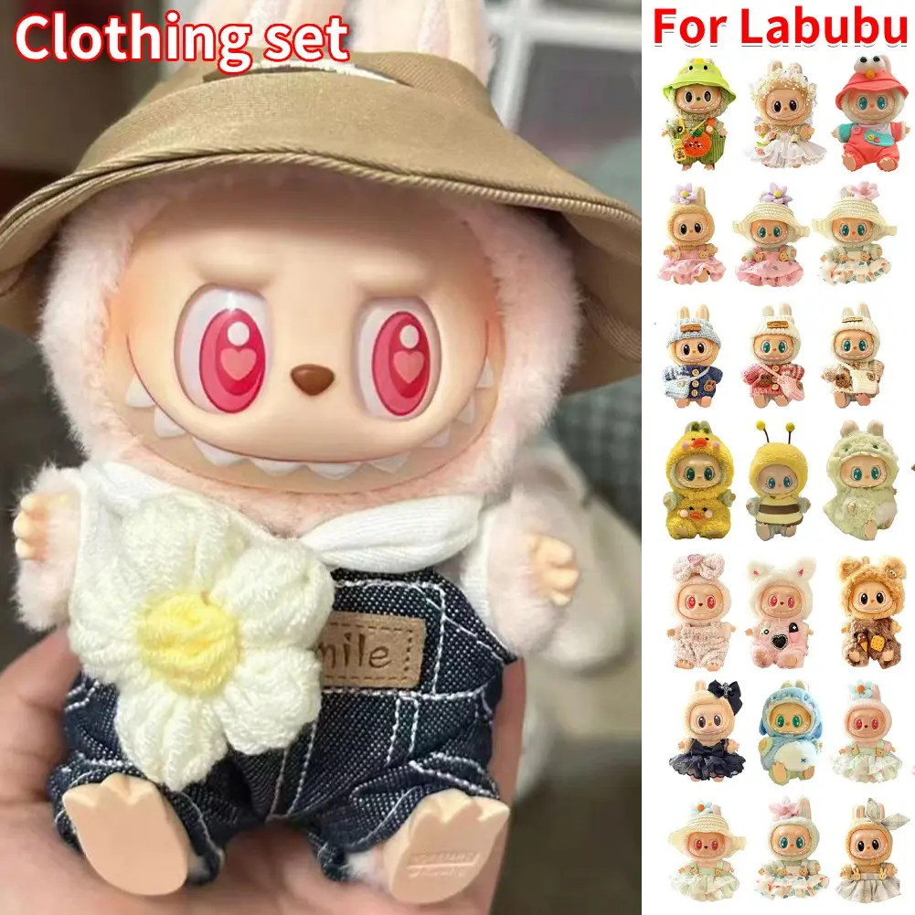 15-17 cm For Labubu v1v2 Clothes outfit For Labubu Sitting Party Bear Label Scarf Hat Bag Dolls Accessories Cute Decoration ﻿
