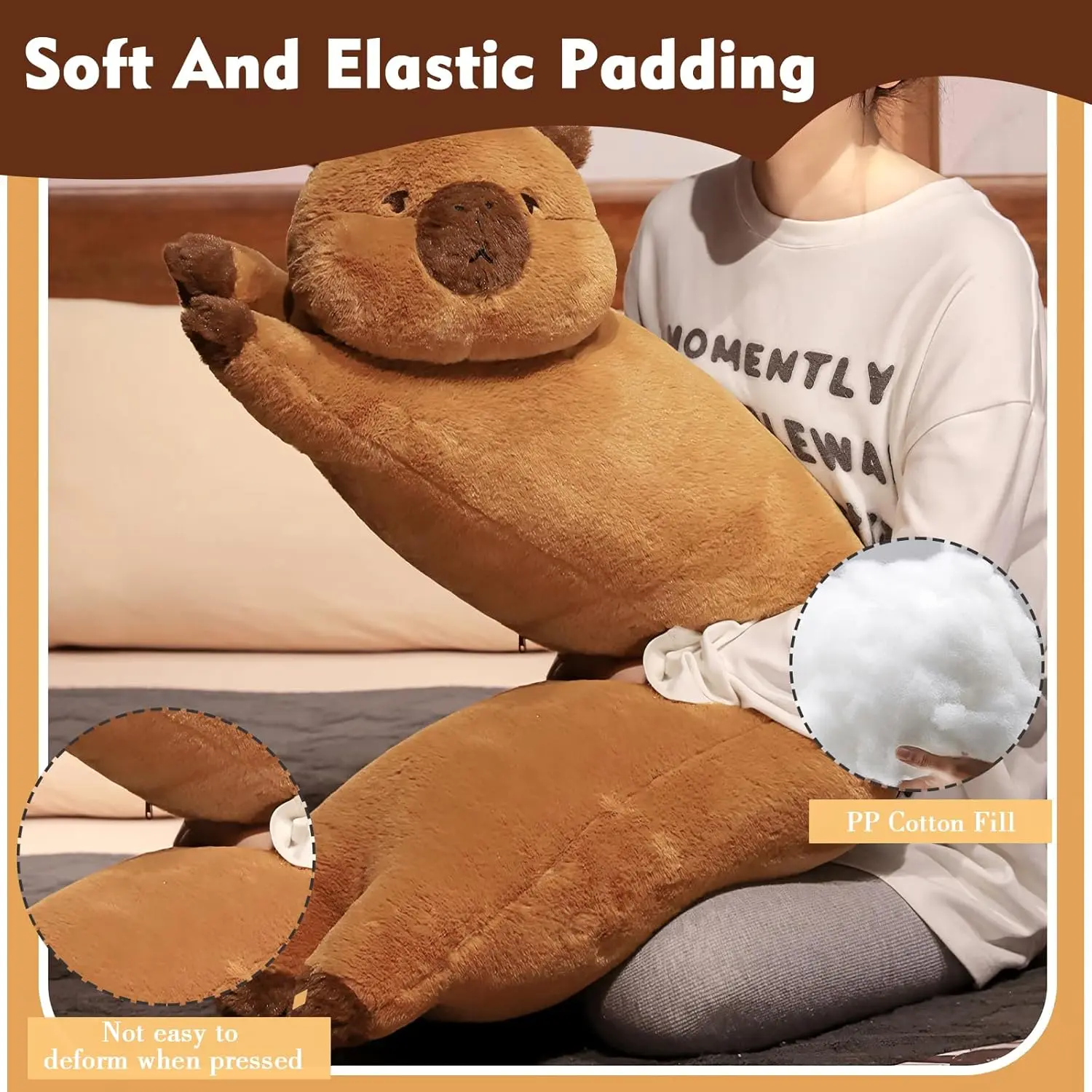 90cm/120cm Cartoon Strip Giant Capybara Plush Doll Pillow Capybara Plush Toy Soft Cushion Nap Sleeping Animals Toys for Home Bed