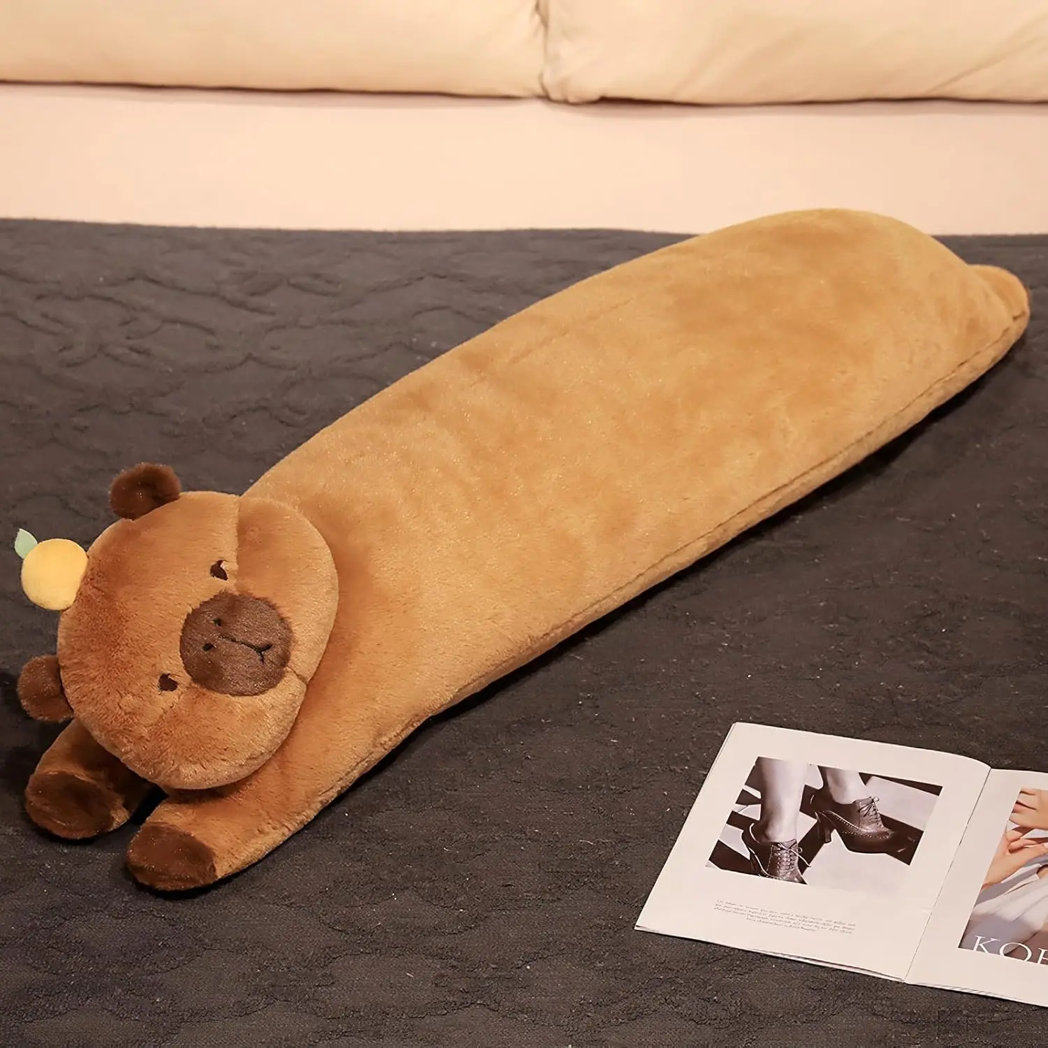 90cm/120cm Cartoon Strip Giant Capybara Plush Doll Pillow Capybara Plush Toy Soft Cushion Nap Sleeping Animals Toys for Home Bed