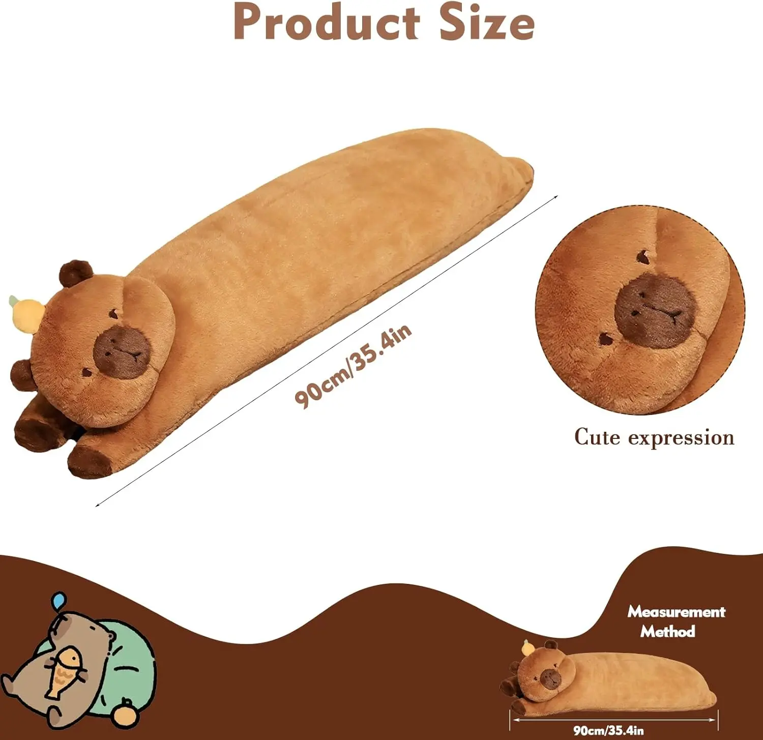 90cm/120cm Cartoon Strip Giant Capybara Plush Doll Pillow Capybara Plush Toy Soft Cushion Nap Sleeping Animals Toys for Home Bed