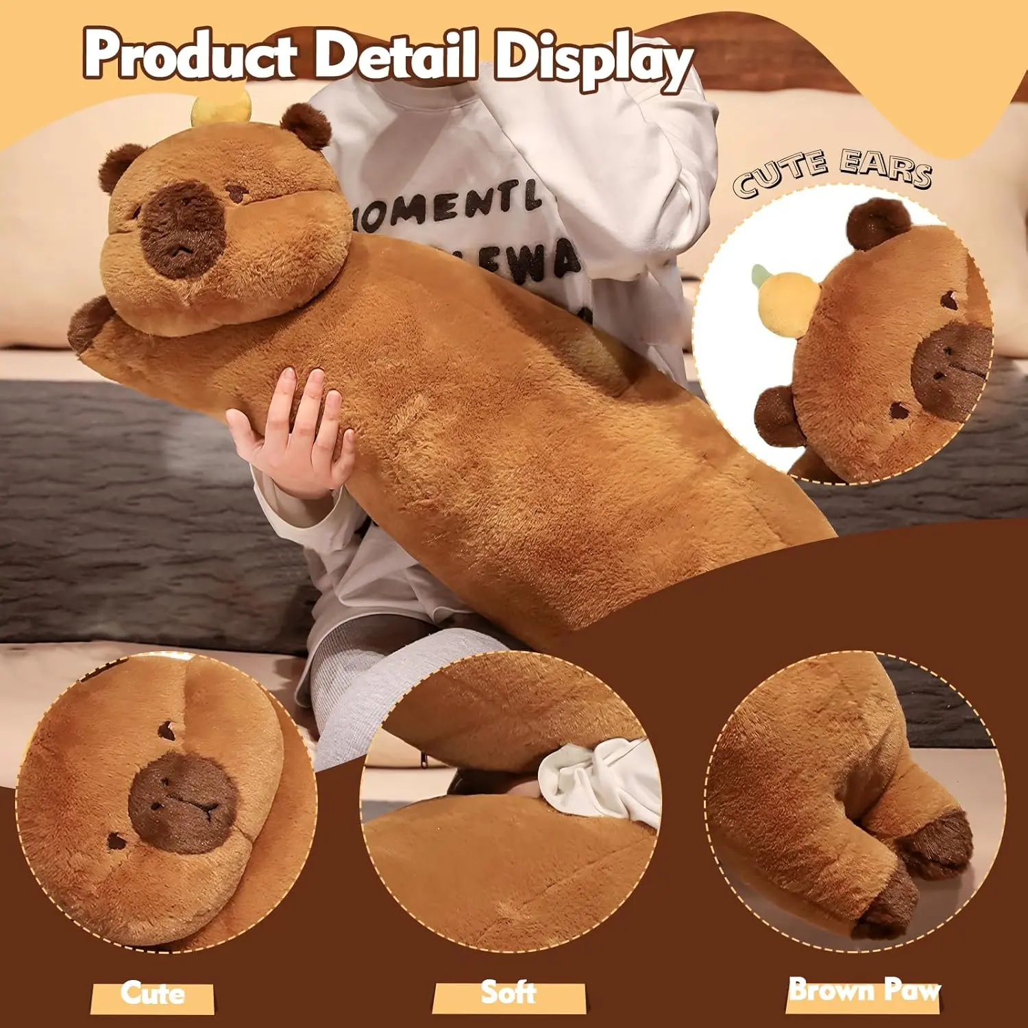 90cm/120cm Cartoon Strip Giant Capybara Plush Doll Pillow Capybara Plush Toy Soft Cushion Nap Sleeping Animals Toys for Home Bed