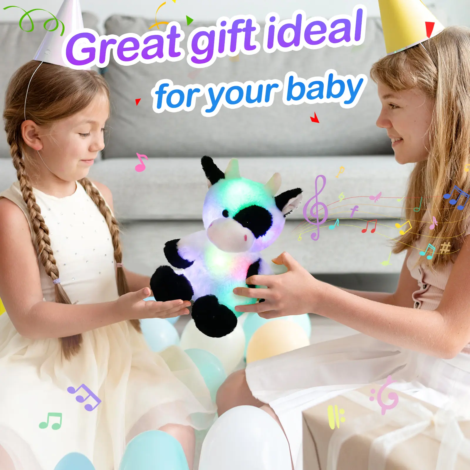 Glowing Dairy Cattle Plush Toy, Farm Cow Stuffed Animal,Farm Theme Birthday Soft Plush Toy Gift For Kids, Cute Doll Companion