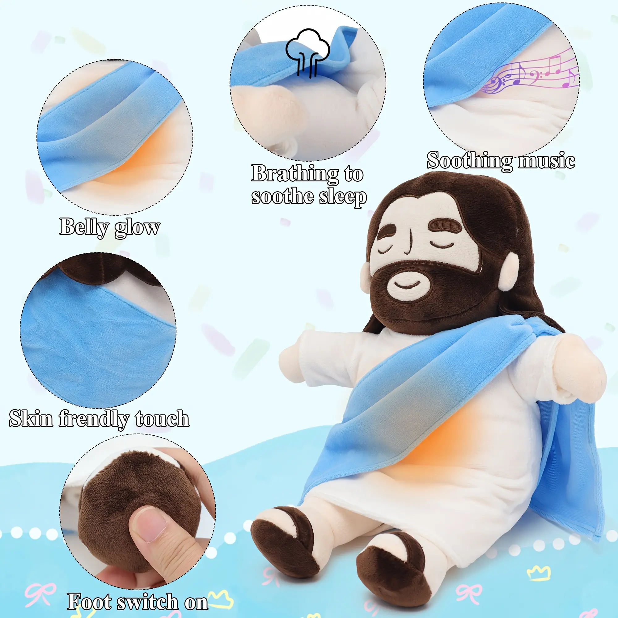 15.7-Inch Sacred Heart of Jesus Plush Doll with Soft Glow and Gentle Breathing Effect - Comfortable and Calming Religious Toy