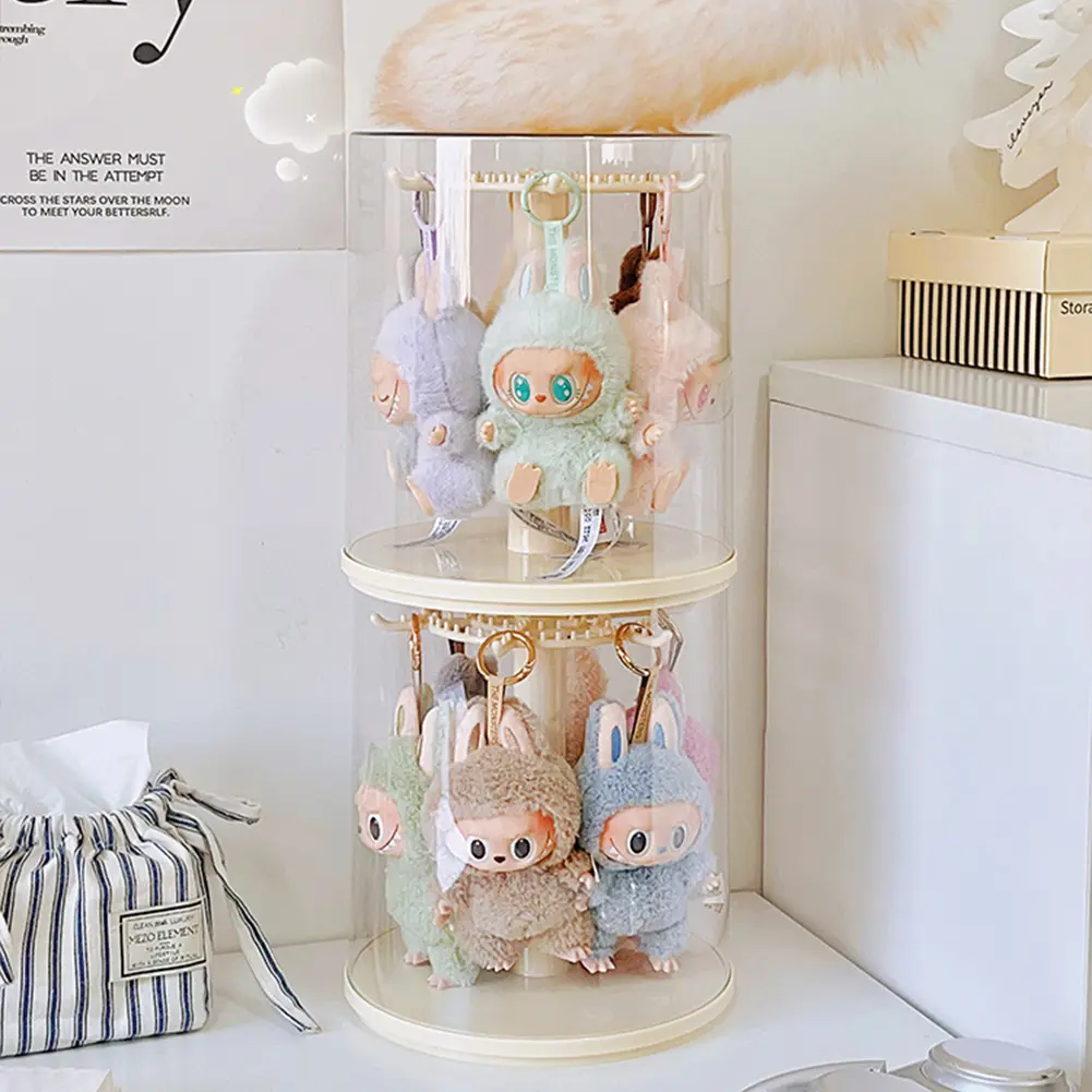 Rotating Plush Doll Display Case Transparent Plush Doll Display Stand with Cover Cartoon Doll Showcase Dustproof for Home Decor