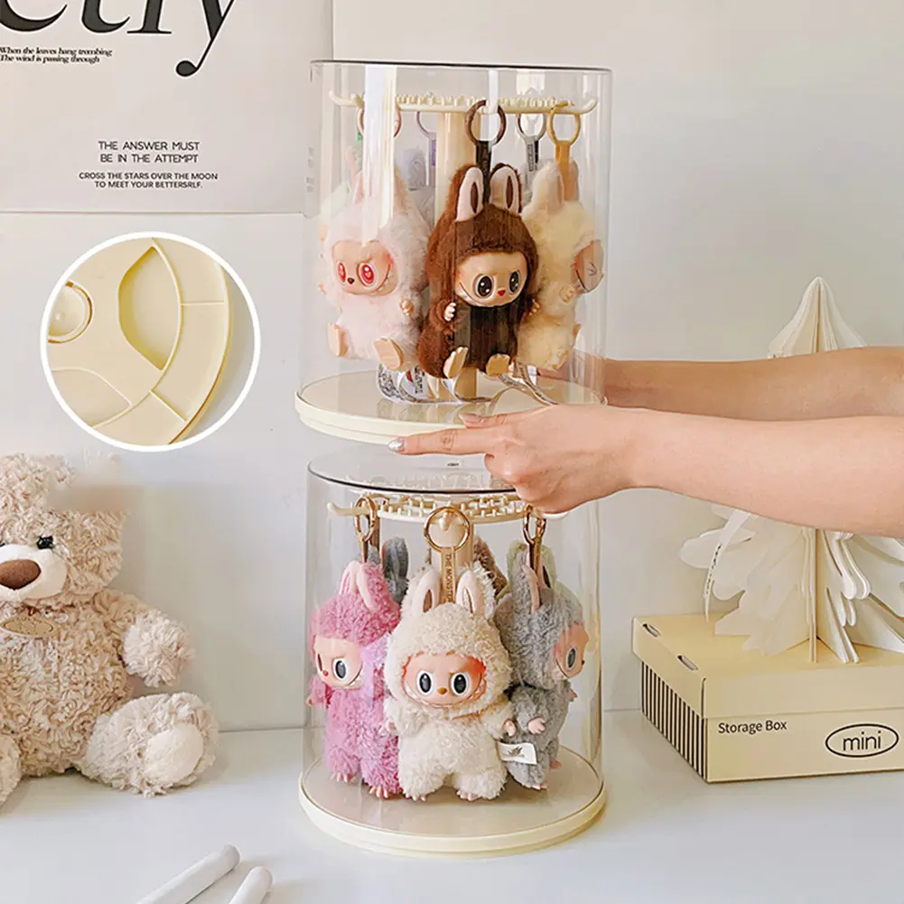 Rotating Plush Doll Display Case Transparent Plush Doll Display Stand with Cover Cartoon Doll Showcase Dustproof for Home Decor
