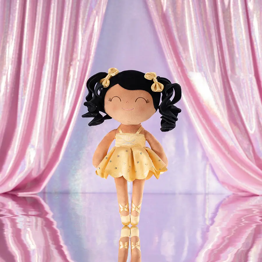 Soft Plush Ballerina Doll Shiny Lace Mesh Dress, Ideal Baby Shower Gift and Festive Party Accent