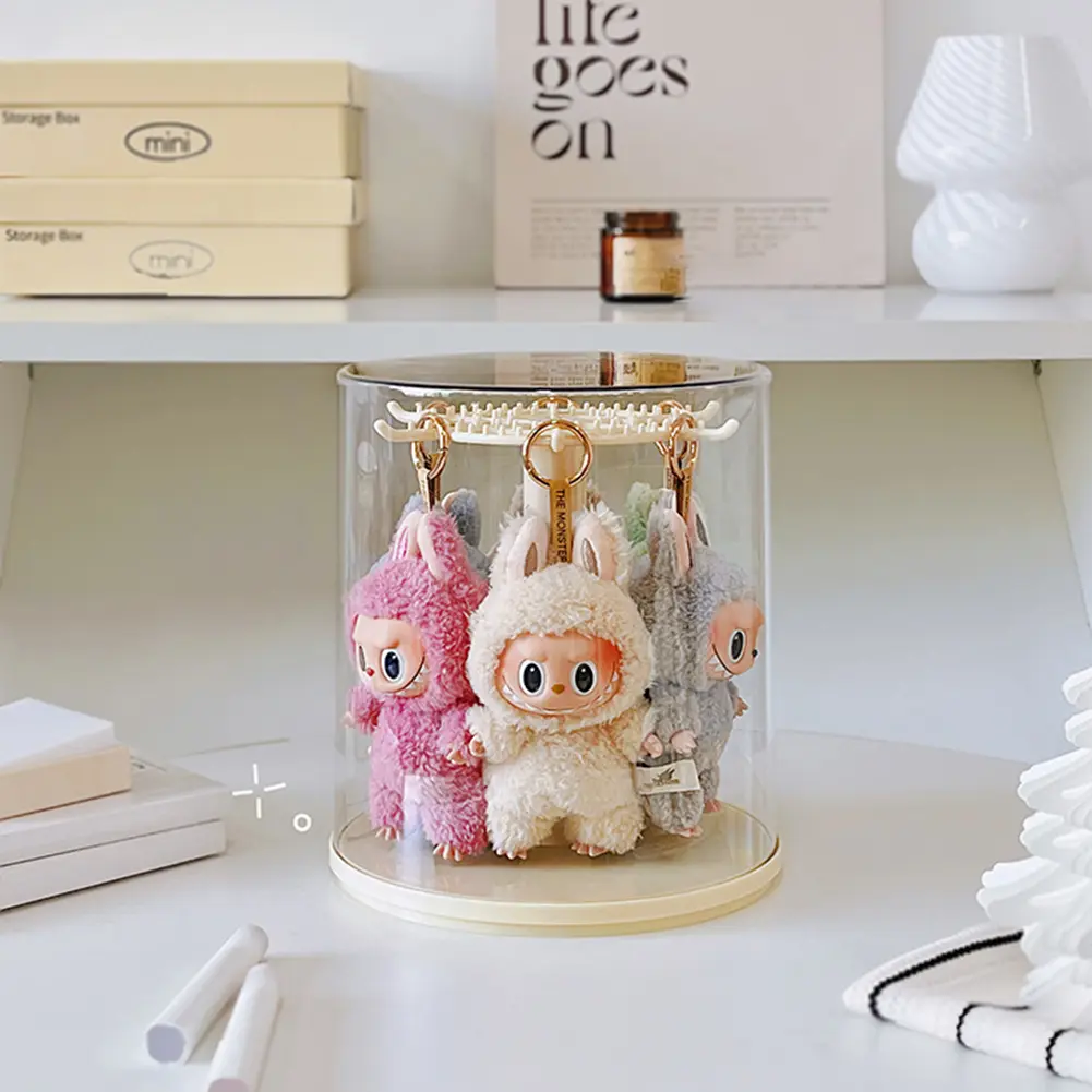 Rotating Plush Doll Display Case Transparent Plush Doll Display Stand with Cover Cartoon Doll Showcase Dustproof for Home Decor