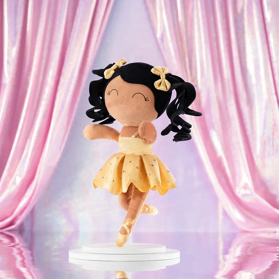 Soft Plush Ballerina Doll Shiny Lace Mesh Dress, Ideal Baby Shower Gift and Festive Party Accent