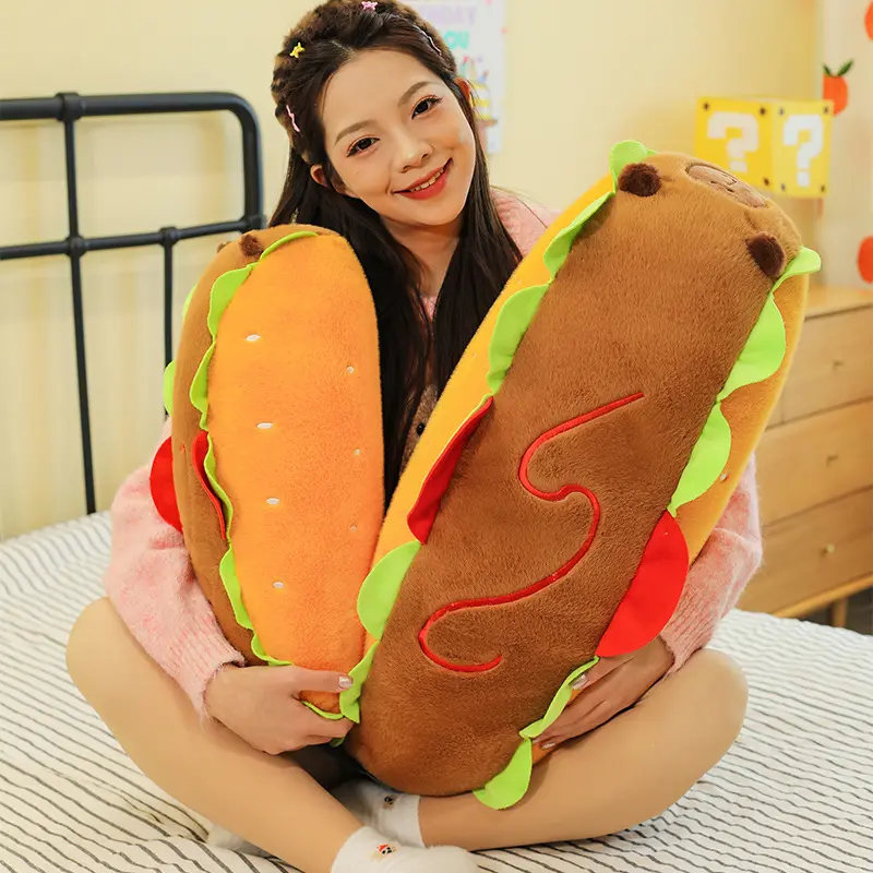 35/50cm Cartoon Hot Dog Style Capybara Long Strip Pillow Plush Stuffed Doll Toy Cute Home Desktop Decoration Ornament Kids Gift