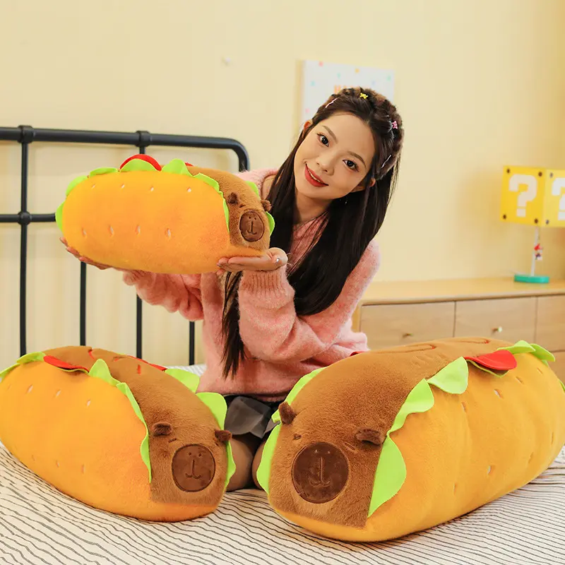 35/50cm Cartoon Hot Dog Style Capybara Long Strip Pillow Plush Stuffed Doll Toy Cute Home Desktop Decoration Ornament Kids Gift