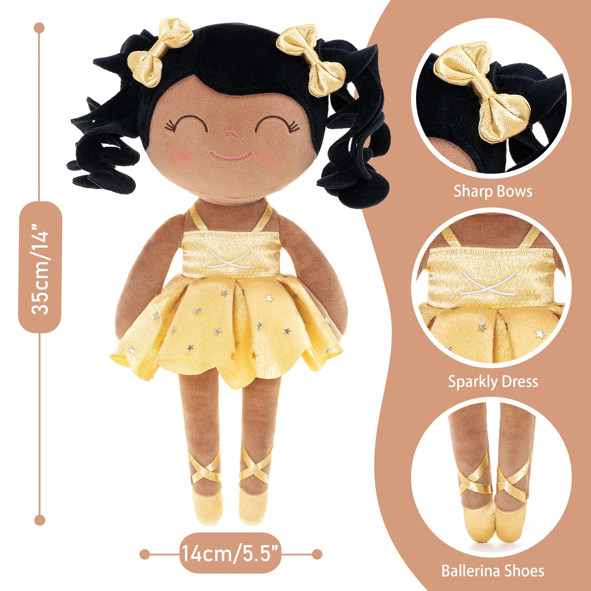 Soft Plush Ballerina Doll Shiny Lace Mesh Dress, Ideal Baby Shower Gift and Festive Party Accent