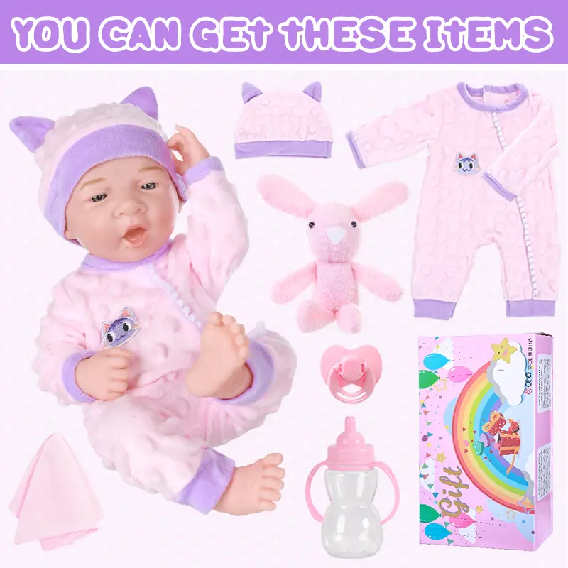 15Inch/38cm Baby Doll New Born Doll Coat Rabbit Doll Baby Bottle Cat Styling Hoodie Baby Bona Doll Pajamas Toy Clothes Girl Gift