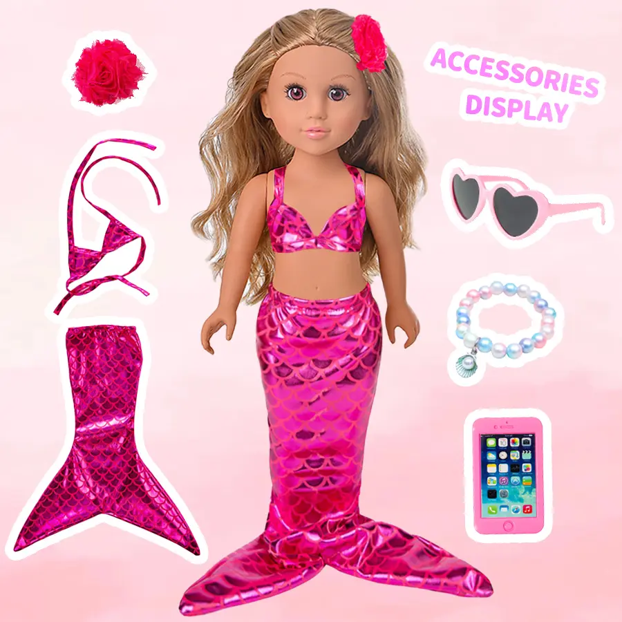 18Inch Doll Mermaid Tail Set Clothes Realistic American Doll 43 Cm Girl's Reborn Baby Clothes,Pattern T-shirt Kids Dolls Gifts