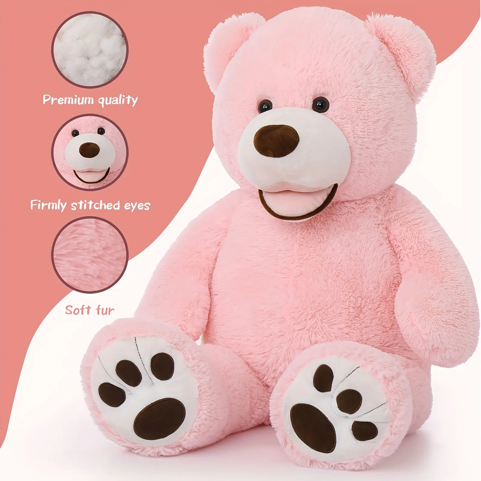 MaoGoLan 3ft Pink Plush Teddy Bear, Soft Polyester Stuffed Animal, Ideal Gift for Girlfriend and Kids