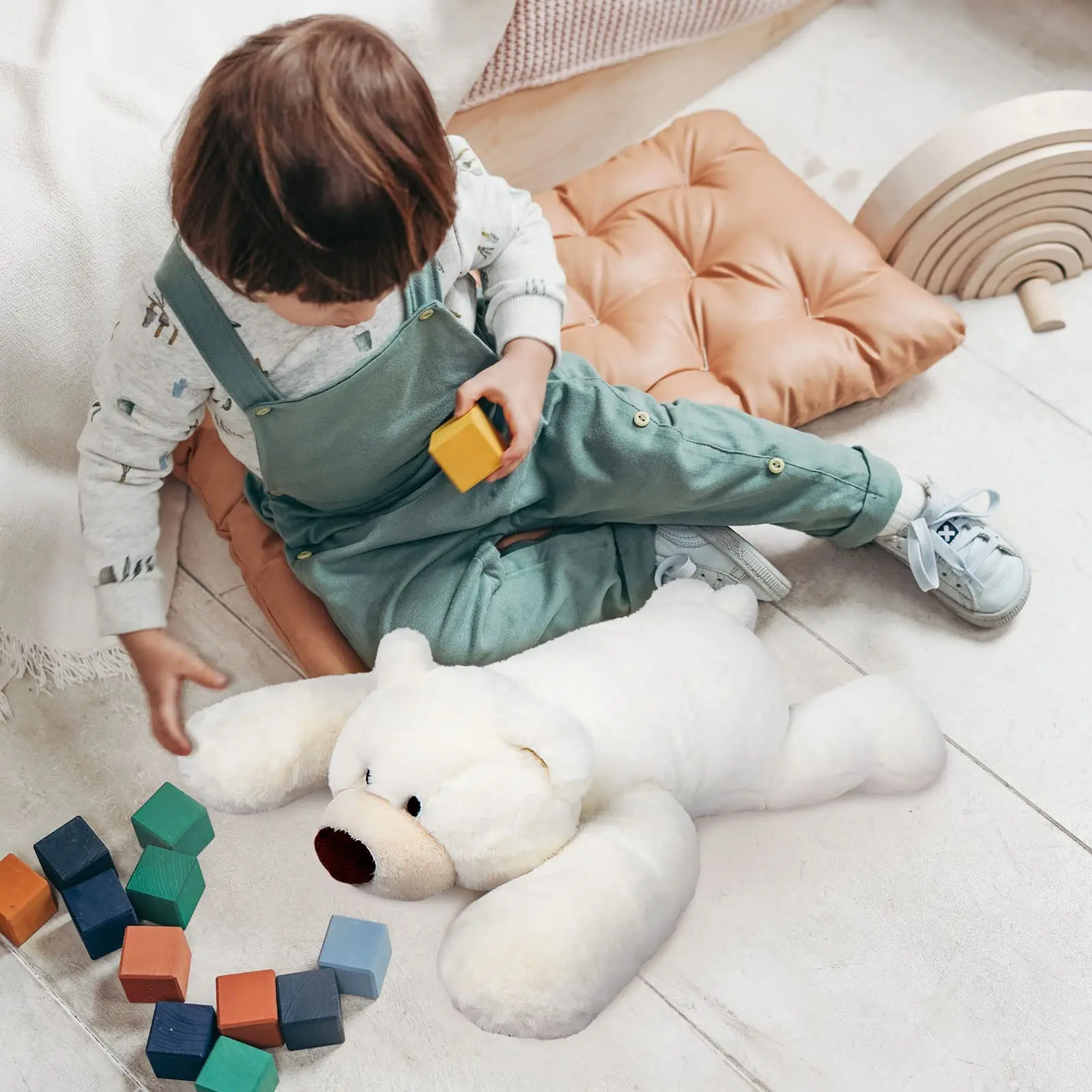 Niuniu Daddy 20" | 3.3 Pound Polar White Bear Weighted Stuffed Animals Large Plush Toy Pillow with Fluffy Fur for Kids Adults
