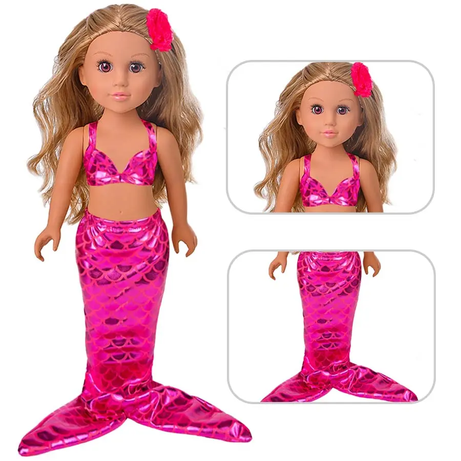 18Inch Doll Mermaid Tail Set Clothes Realistic American Doll 43 Cm Girl's Reborn Baby Clothes,Pattern T-shirt Kids Dolls Gifts