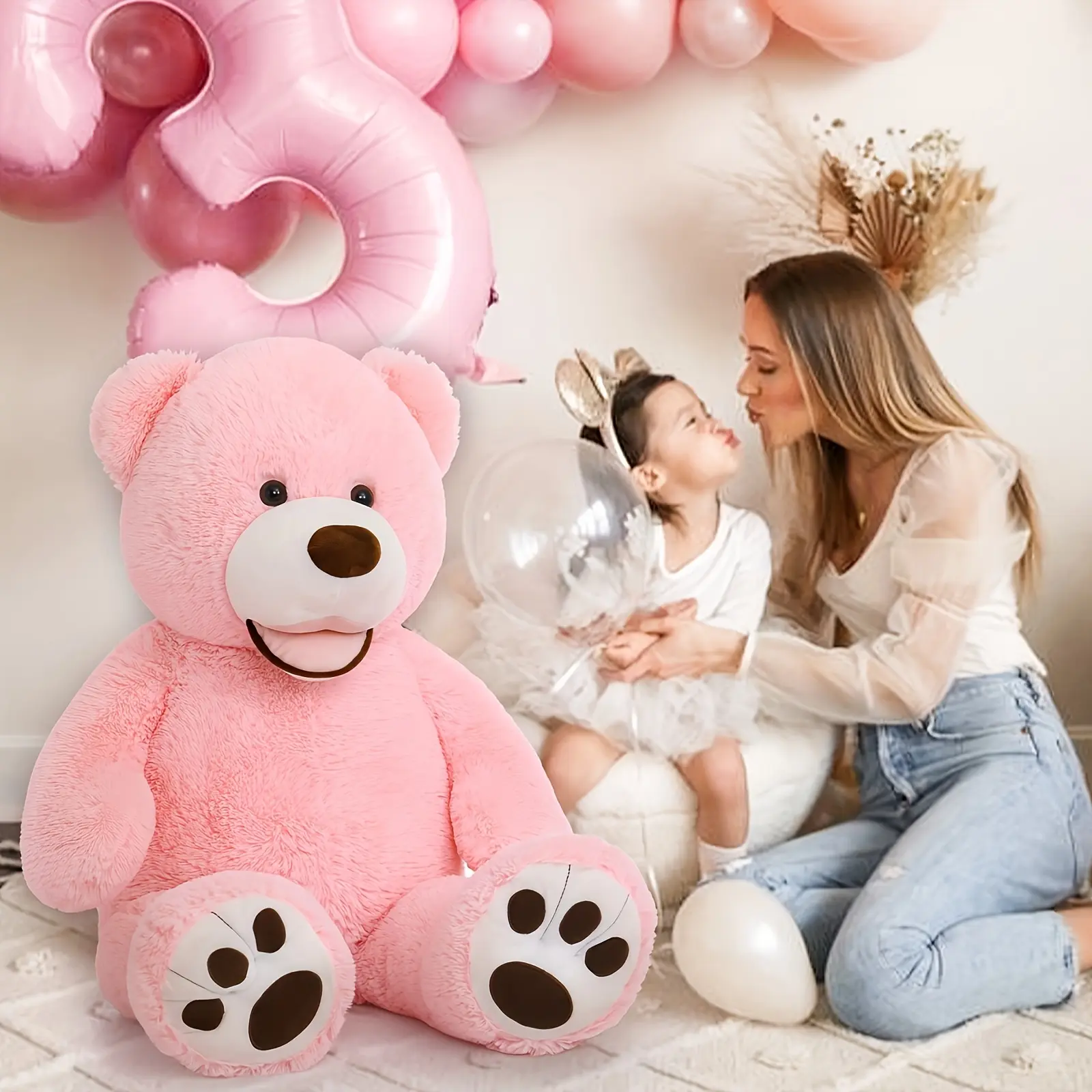 MaoGoLan 3ft Pink Plush Teddy Bear, Soft Polyester Stuffed Animal, Ideal Gift for Girlfriend and Kids
