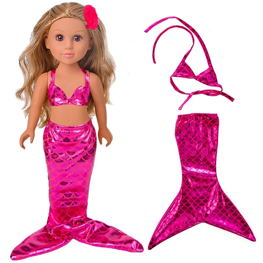 18Inch Doll Mermaid Tail Set Clothes Realistic American Doll 43 Cm Girl's Reborn Baby Clothes,Pattern T-shirt Kids Dolls Gifts