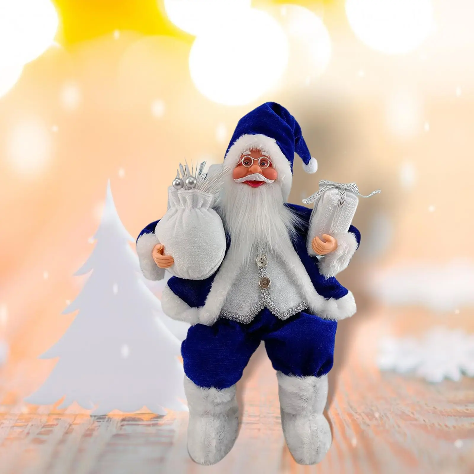 Handcrafted Sitting Doll with Festive Gift Bag for Home Office Indoor Decor , Blue