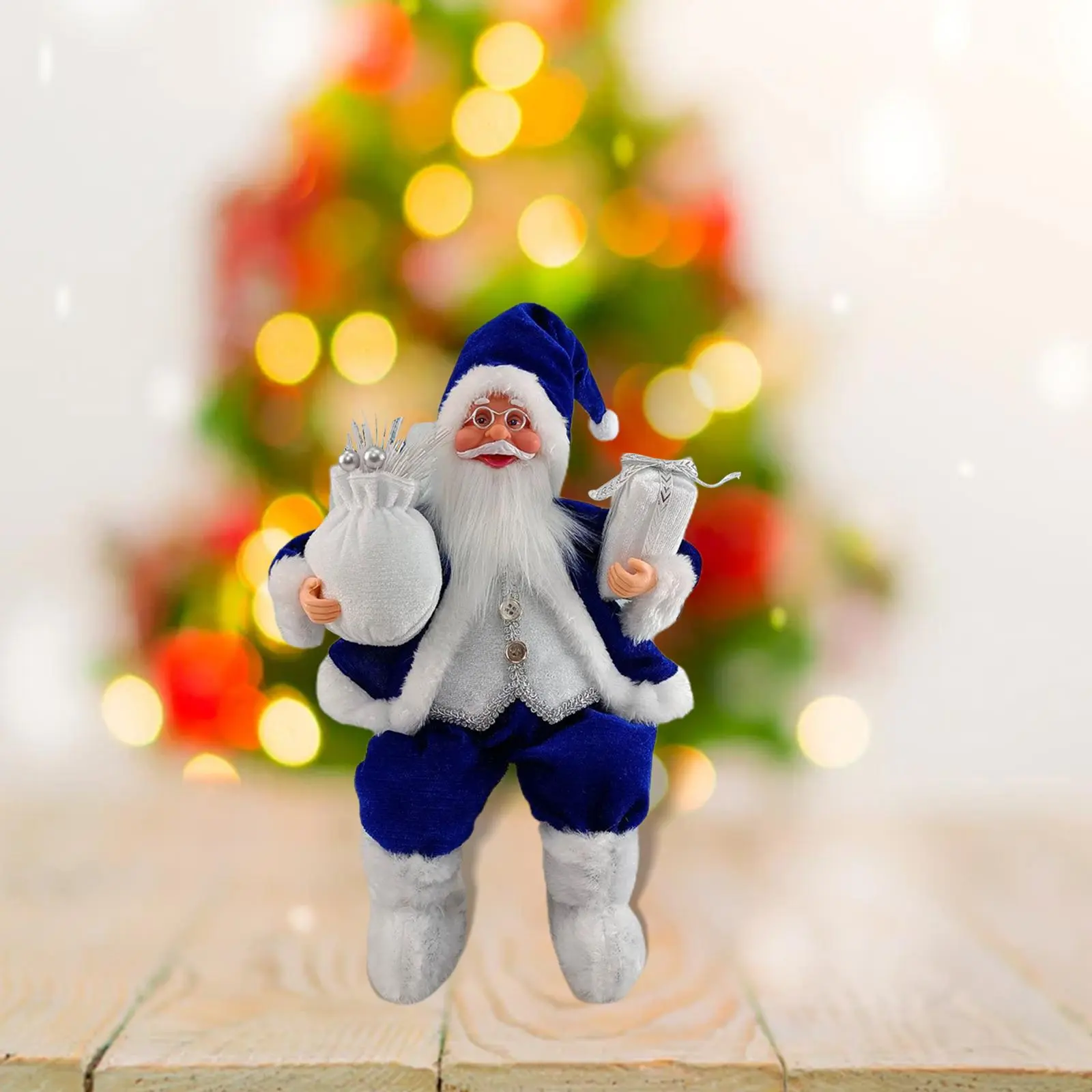 Handcrafted Sitting Doll with Festive Gift Bag for Home Office Indoor Decor , Blue