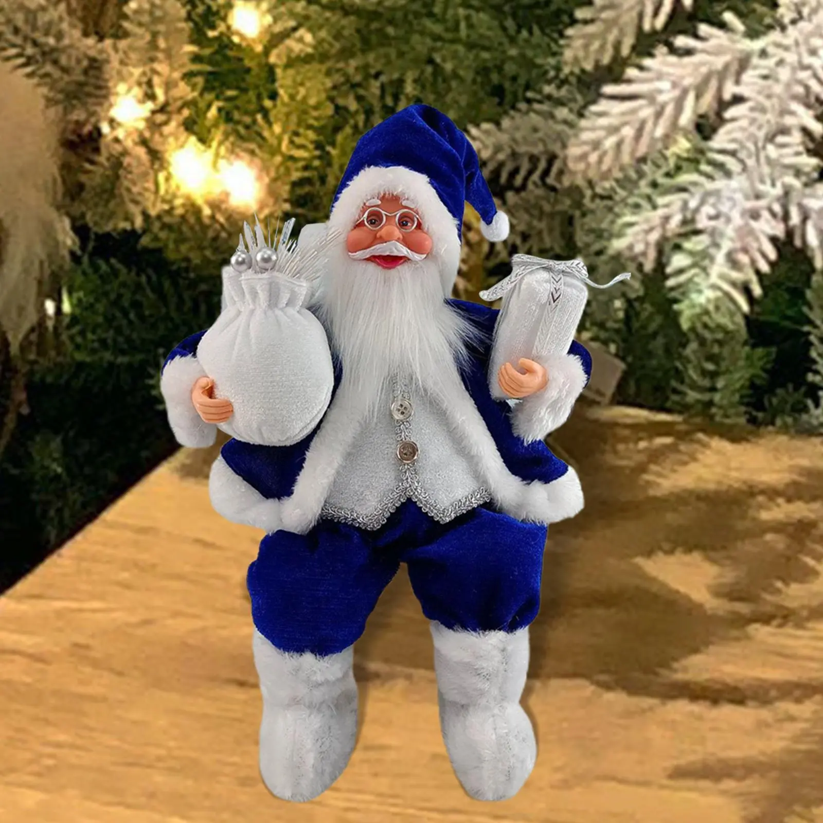 Handcrafted Sitting Doll with Festive Gift Bag for Home Office Indoor Decor , Blue