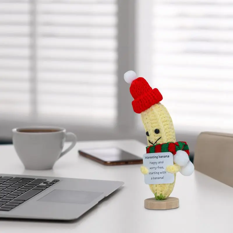 Positive Crochet Banana Christmas Crochet Decor Emotional Support Plush Banana 15cm/5.9inch Small Fruit Crochet Toy Banana