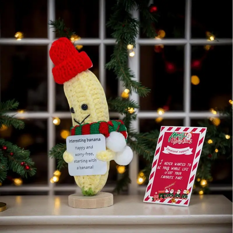 Positive Crochet Banana Christmas Crochet Decor Emotional Support Plush Banana 15cm/5.9inch Small Fruit Crochet Toy Banana