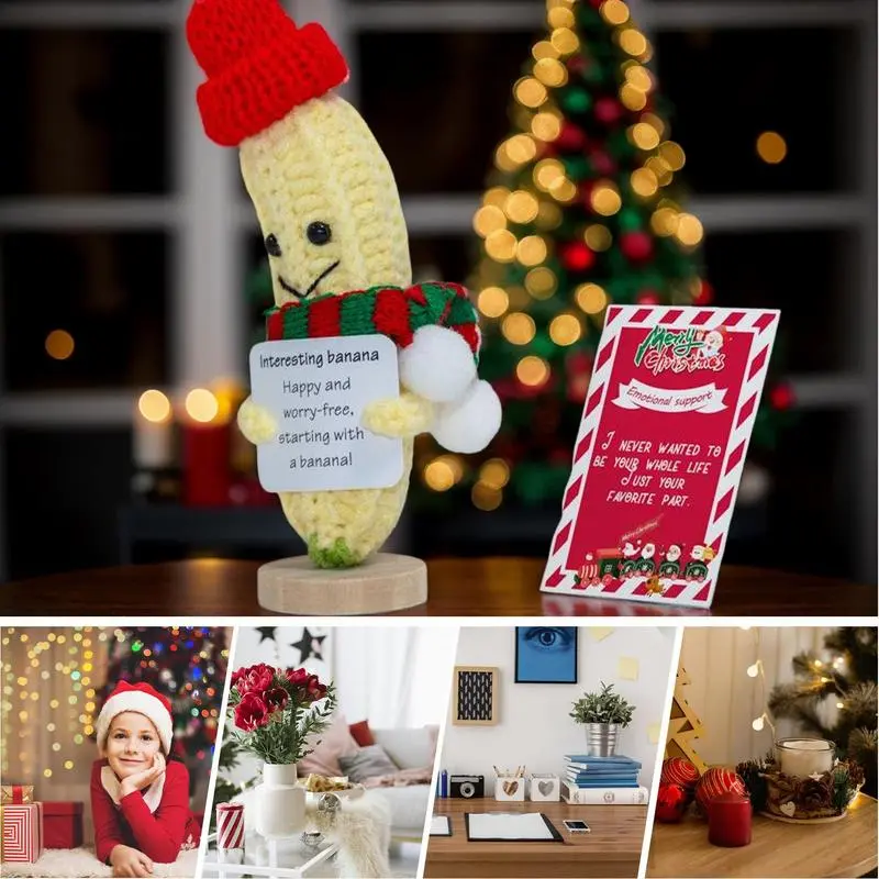 Positive Crochet Banana Christmas Crochet Decor Emotional Support Plush Banana 15cm/5.9inch Small Fruit Crochet Toy Banana