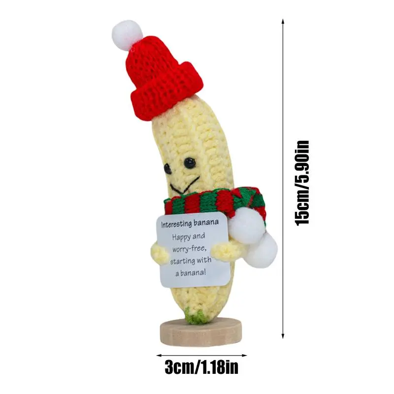 Positive Crochet Banana Christmas Crochet Decor Emotional Support Plush Banana 15cm/5.9inch Small Fruit Crochet Toy Banana