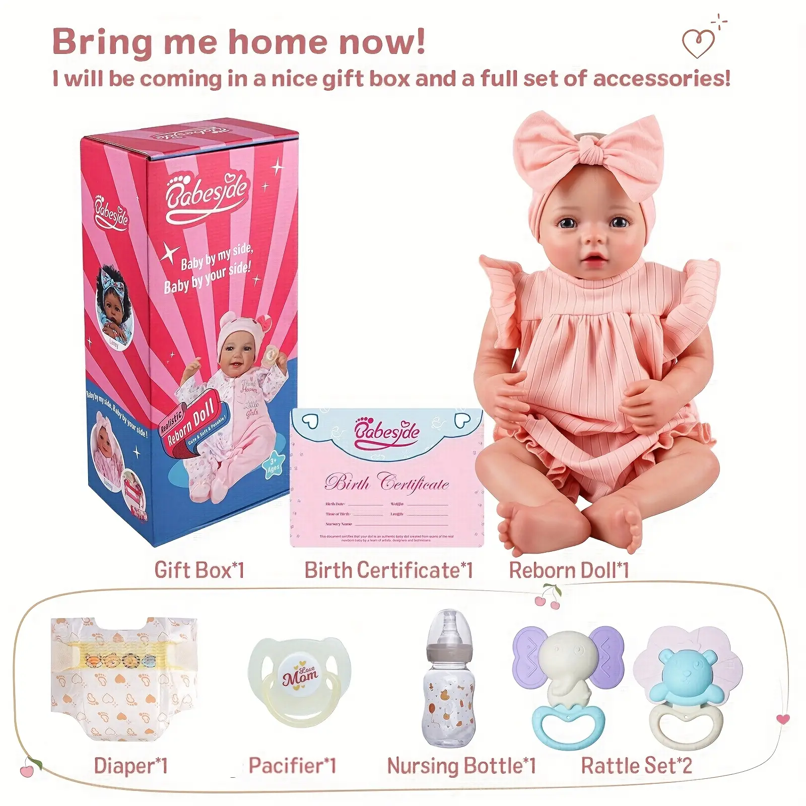 BABESIDE Lifelike Reborn Baby Dolls - 17 " Realistic Newborn Baby Doll Real Life Baby Doll  with Accessories Set For Kids 3+