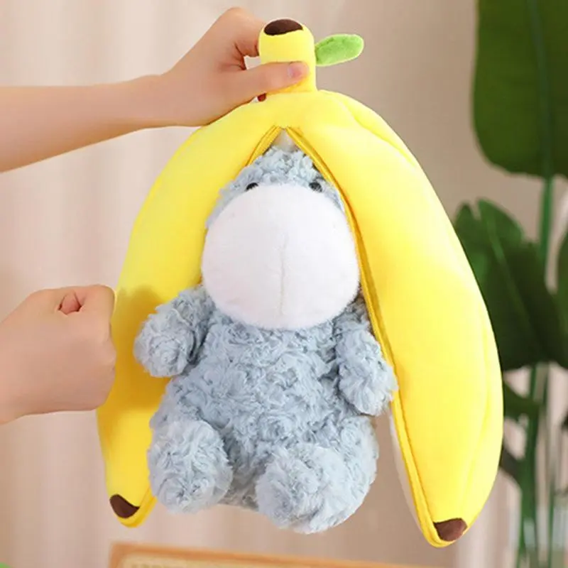 Stuffed Animal Donkey 11Inch Children Fruit Pillow Doll Banana Donkey Shape Sofa Bed Couch Decoration Cute Kids Collectible For