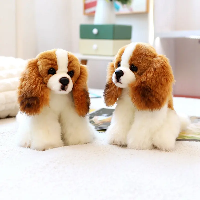Simulation King Charles Spaniel Dog Stuffed Toy High Quality Lifelike Dog Plush Doll Hug Cartoon Animal Home Decoration Gift