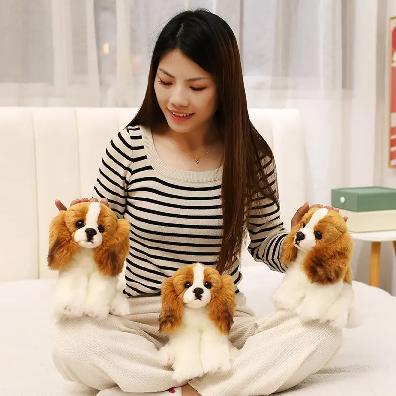 Simulation King Charles Spaniel Dog Stuffed Toy High Quality Lifelike Dog Plush Doll Hug Cartoon Animal Home Decoration Gift