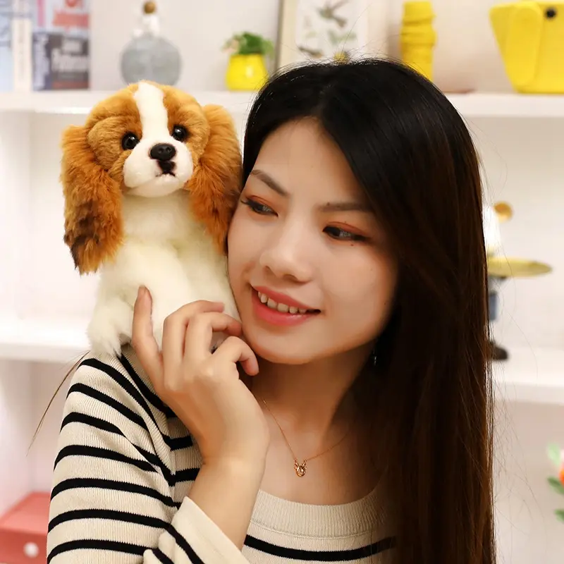 Simulation King Charles Spaniel Dog Stuffed Toy High Quality Lifelike Dog Plush Doll Hug Cartoon Animal Home Decoration Gift