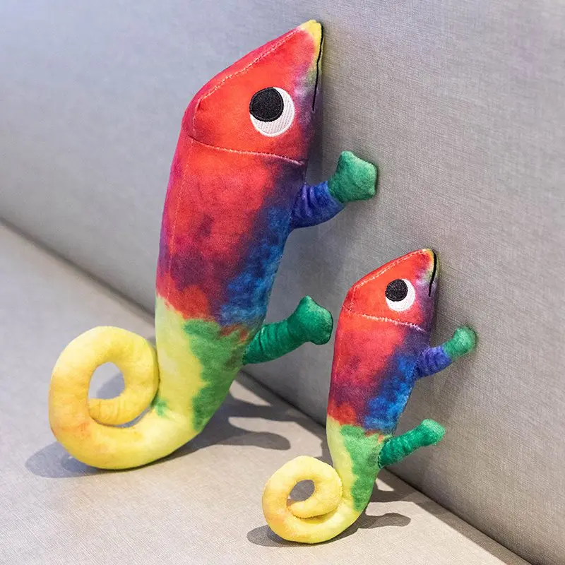 1PC Funny Simulation Colorful Chameleon Plush Toy Soft Creative Cartoon Dinosaur Stuffed Animal Doll Appease Toys Presents