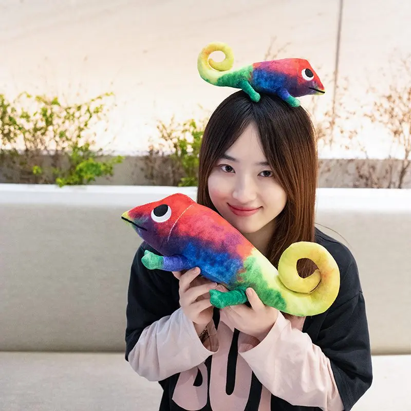 1PC Funny Simulation Colorful Chameleon Plush Toy Soft Creative Cartoon Dinosaur Stuffed Animal Doll Appease Toys Presents
