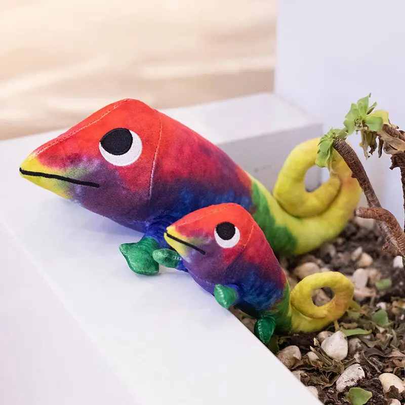 1PC Funny Simulation Colorful Chameleon Plush Toy Soft Creative Cartoon Dinosaur Stuffed Animal Doll Appease Toys Presents