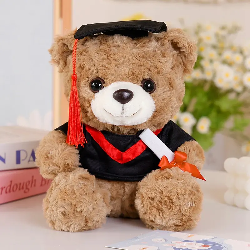 25cm Graduation Dr.Bear Plush Toy Cute Christmas Hat Teddy Bear Soft Doll Boys Girls Students Graduation Gift