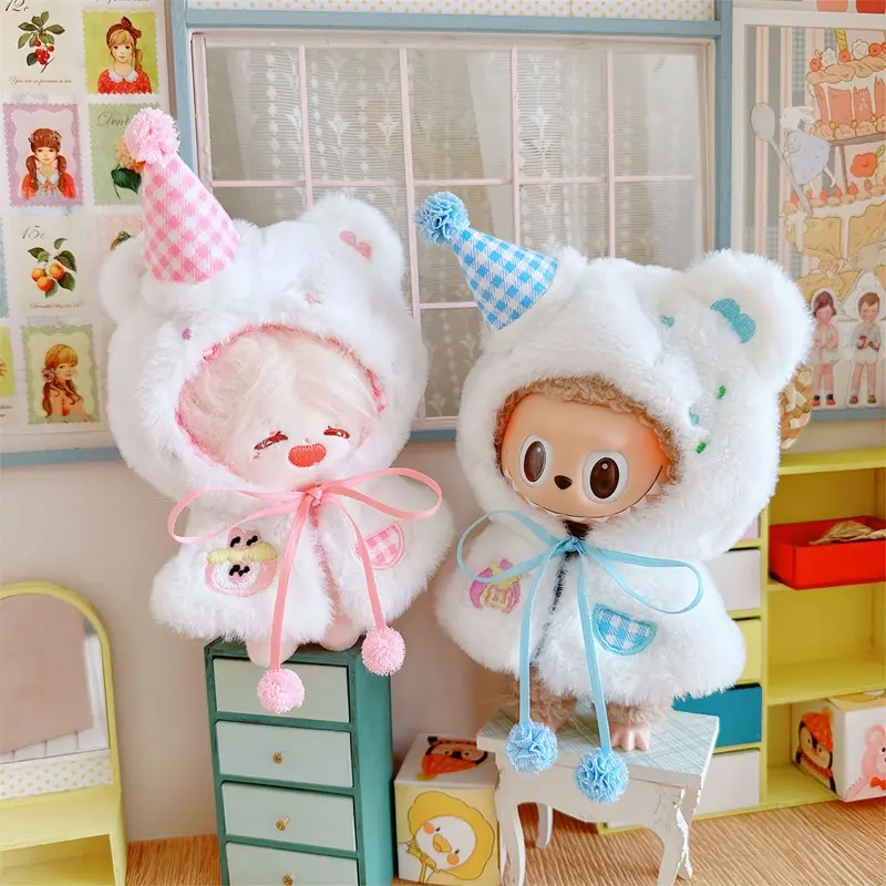 17cm Pendant Labubu Doll Shawl Poncho Clothes Cute Hooded Sweatshirt Kawaii Bodysuit Suit Doll Costume Fashion Clothes