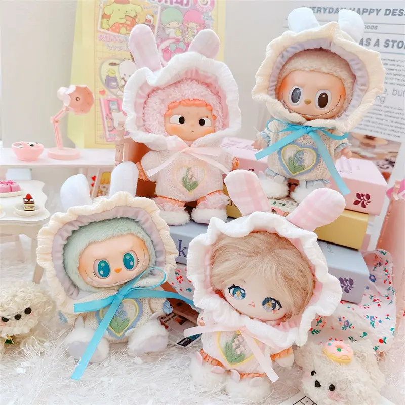 17cm Pendant Labubu Doll Shawl Poncho Clothes Cute Hooded Sweatshirt Kawaii Bodysuit Suit Doll Costume Fashion Clothes
