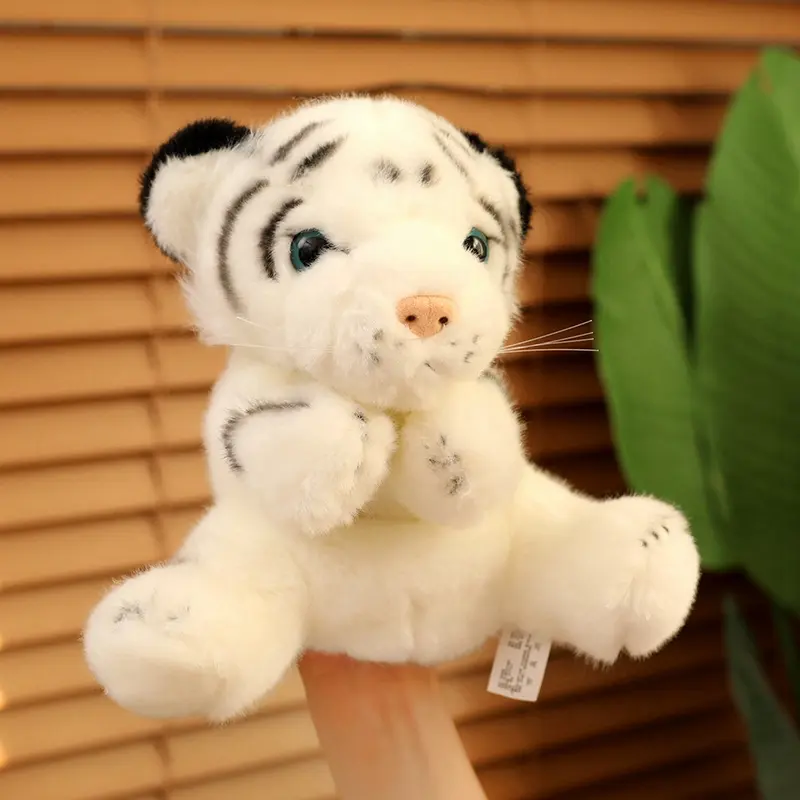 Soft Tiger Hand Puppets White Yellow Plush Toys Birthday Gift Stuffed Animals Game for Girls Baby Children Bedtime Story Props